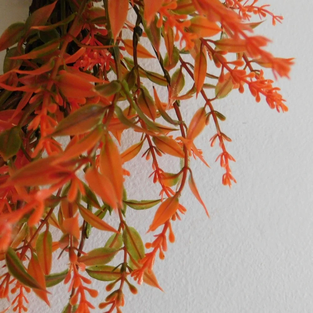 Handmade Autumn Wreath, Orange Greenery Door‎ Decor, Fall Wildflower Accent
